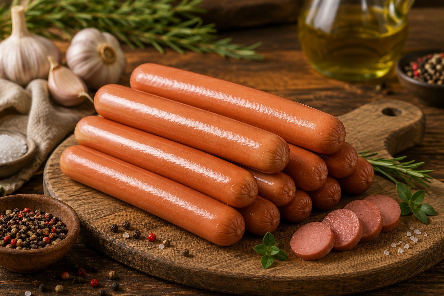 Skinless cellulose casings with finished frankfurters and beef sticks