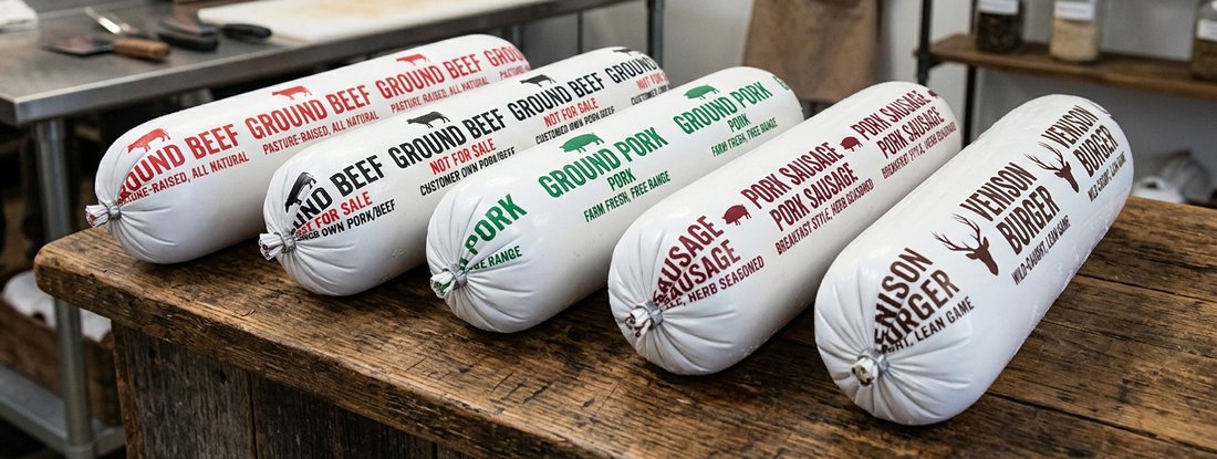 Ground beef and pork chub casing film