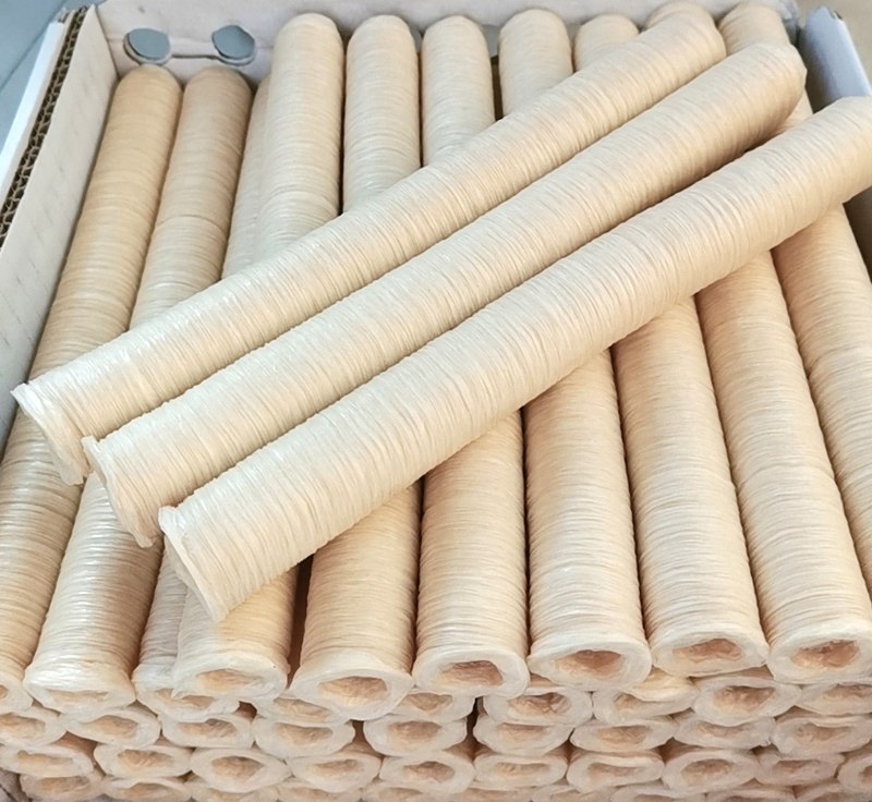 Natural color collagen casings, shirred sticks