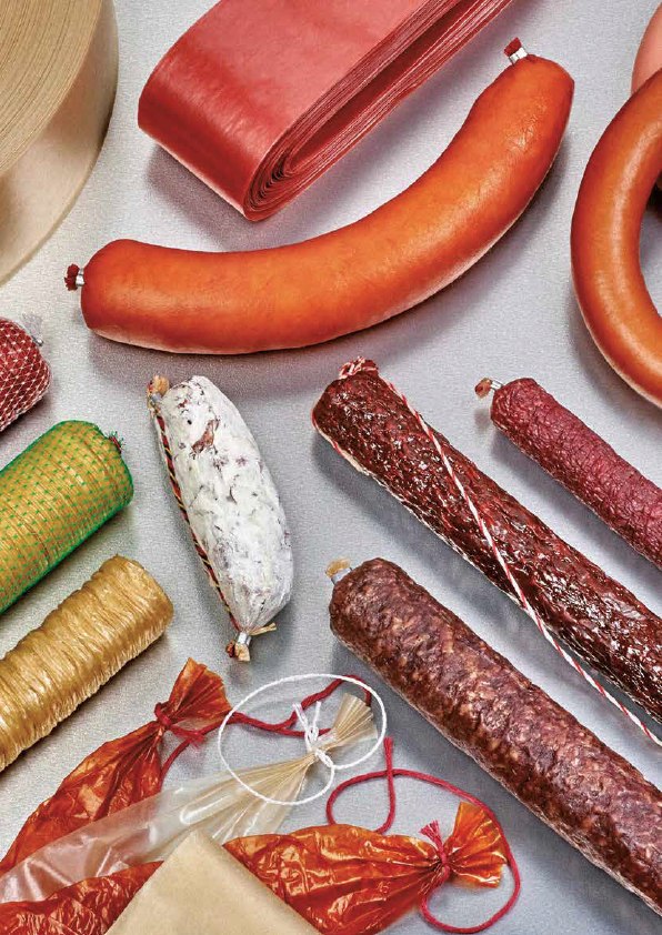 Collagen casing assortment, salami, snack sticks, and sausage varieties