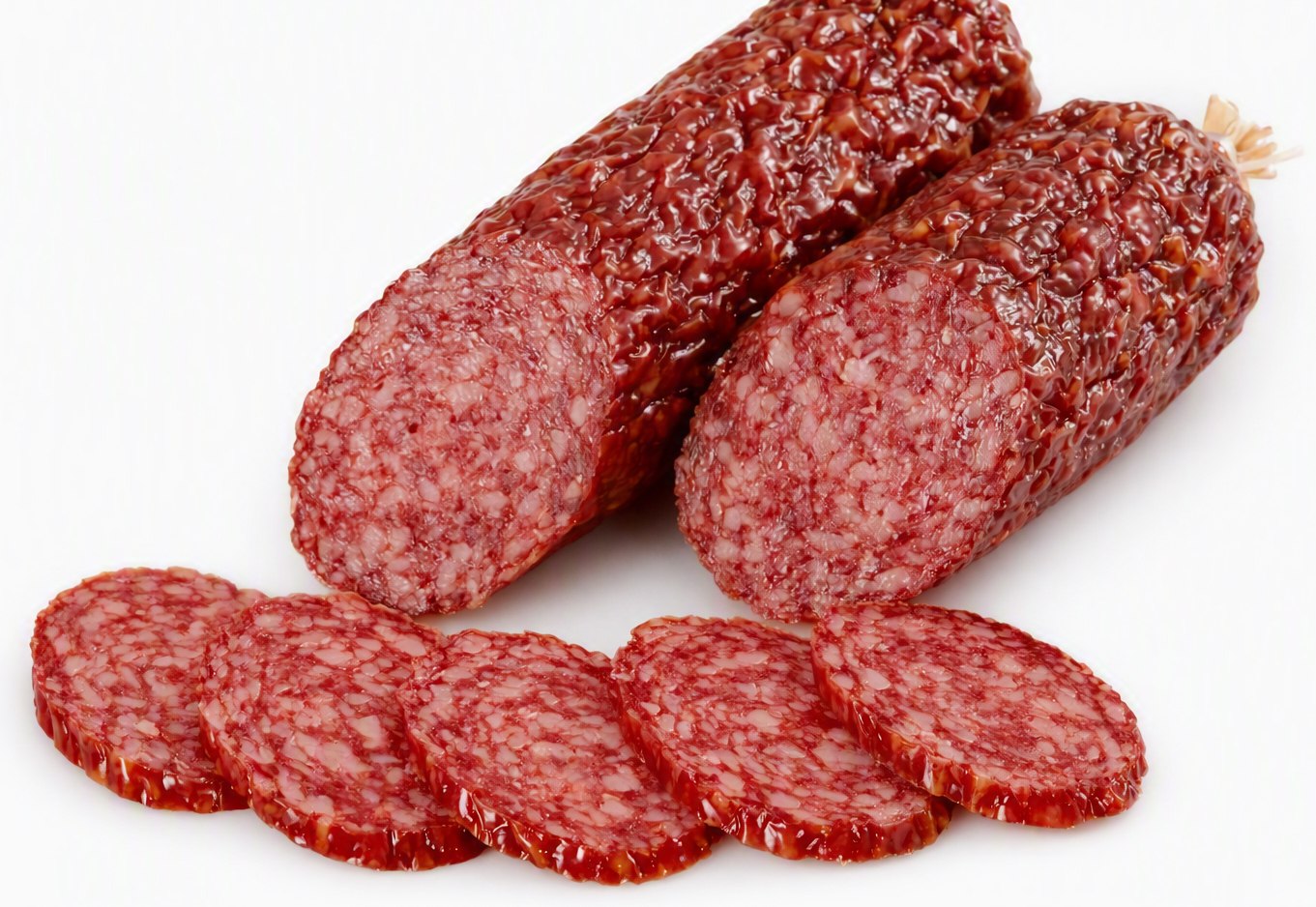 Collagen casing salami sliced, dark cured variety