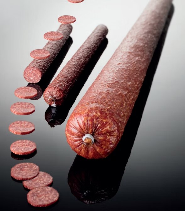 Sliced fibrous casing salami sticks