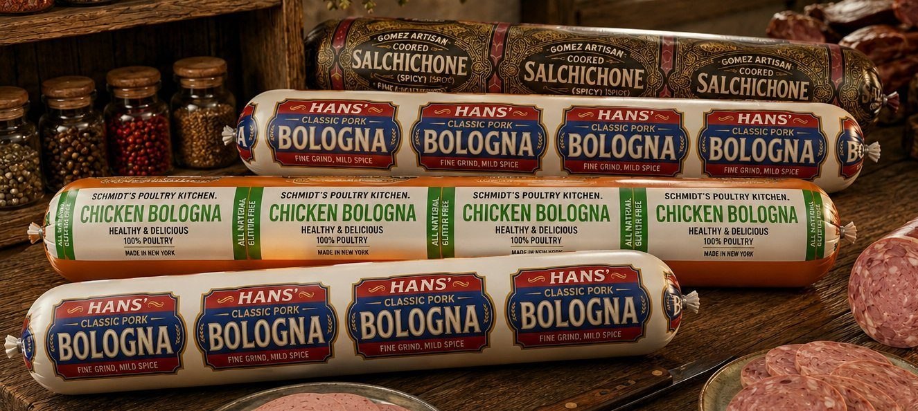 Custom printed bologna and salchichone casings, multiple brands