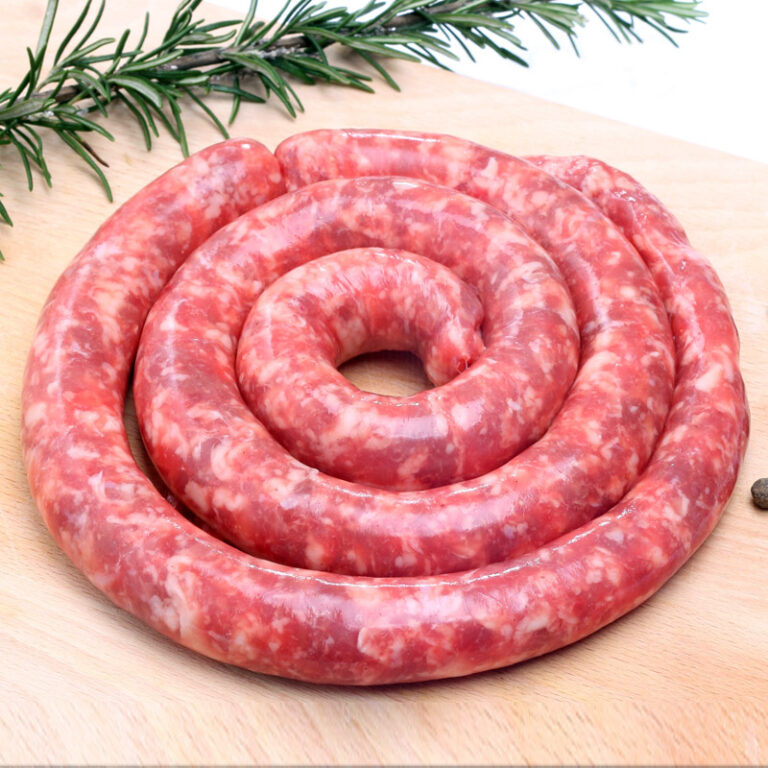 Fresh sausage spiral in natural sheep casings